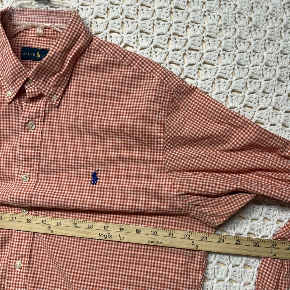 Ralph Lauren Classic Fit Shirt Mens Sz L Orange 100%Cotton Button Down Blue Pony